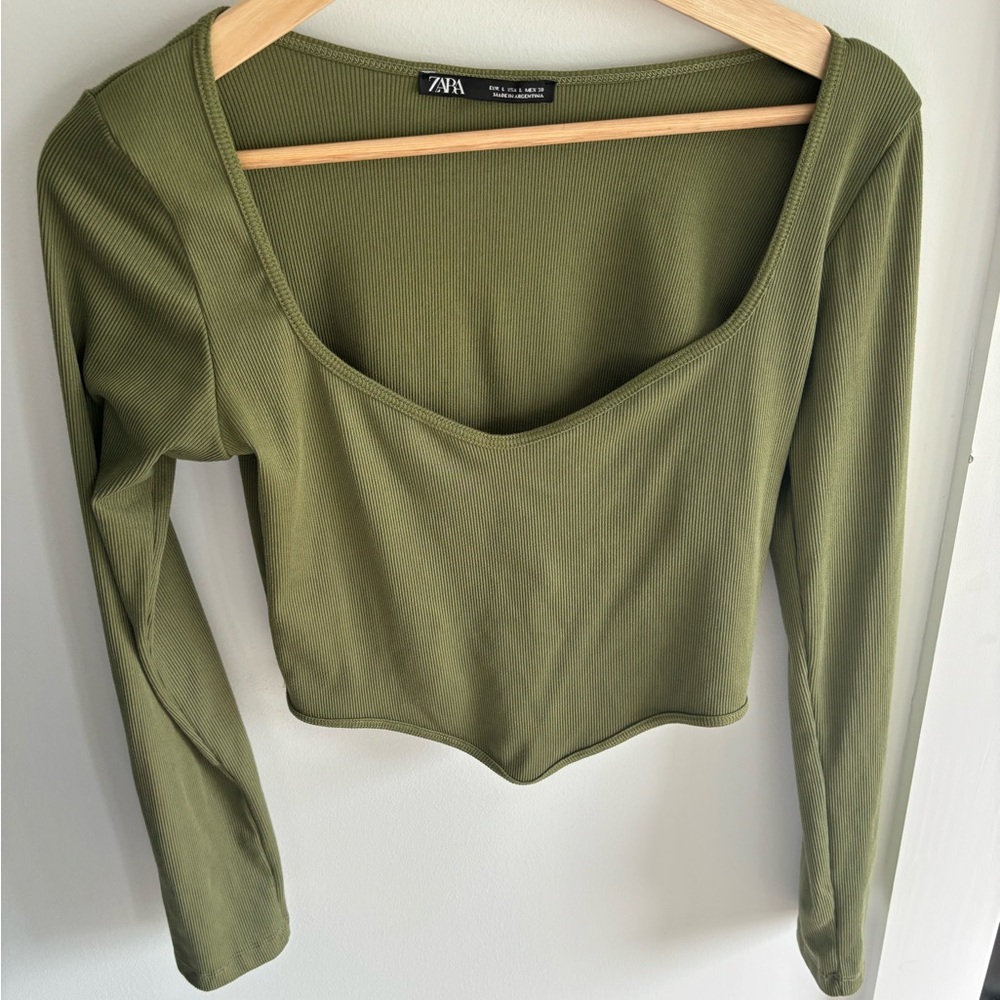Zara green cropped long-sleeve top